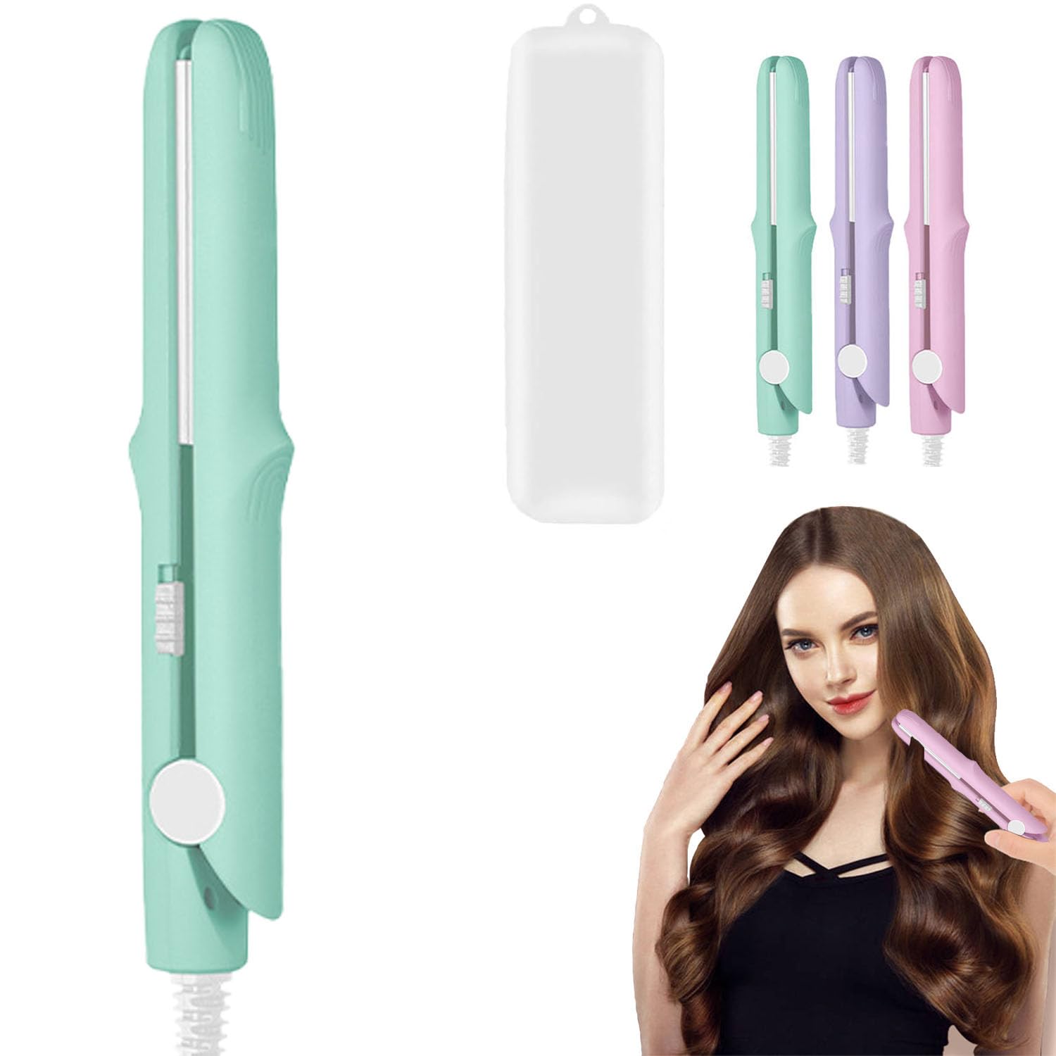 2025 New 2 in 1 Mini Dual Purpose Curling Iron, Mini Curling Wand Flat Iron Hair Straightener, Portable Travel Curl Wand for Women Short and Long Hair (Green)