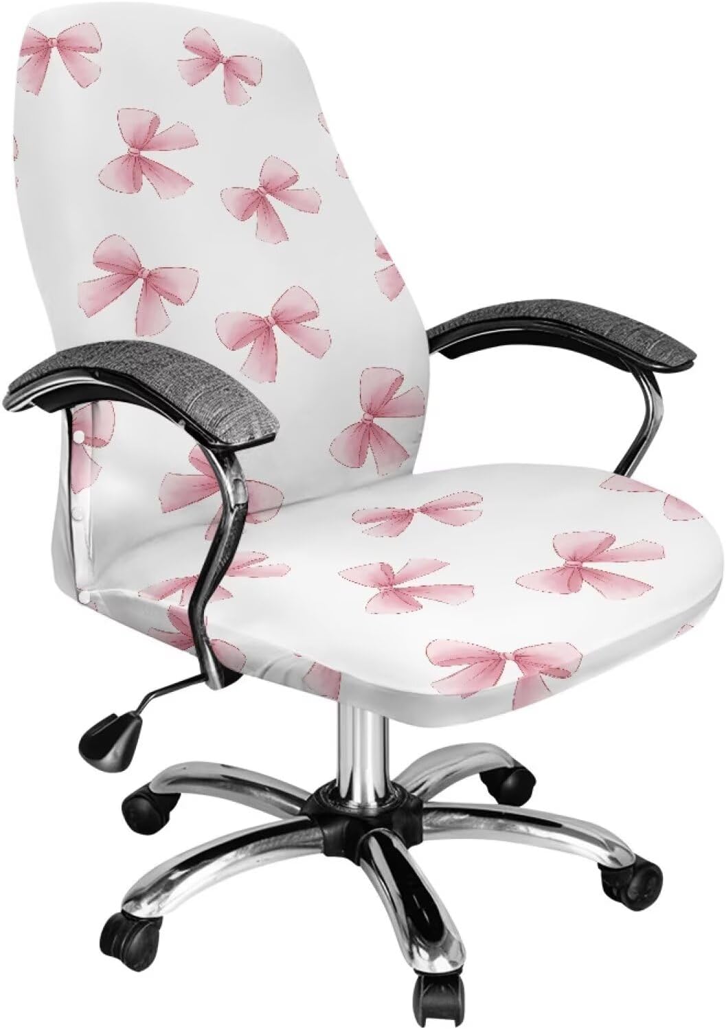 Talayituse Pink Bow Print Office Chair Cover Washable Stretchable Desk Chair Cover, 1 Piece High Back Computer Chair Covers, Office Chair Seat Slipcove, Large