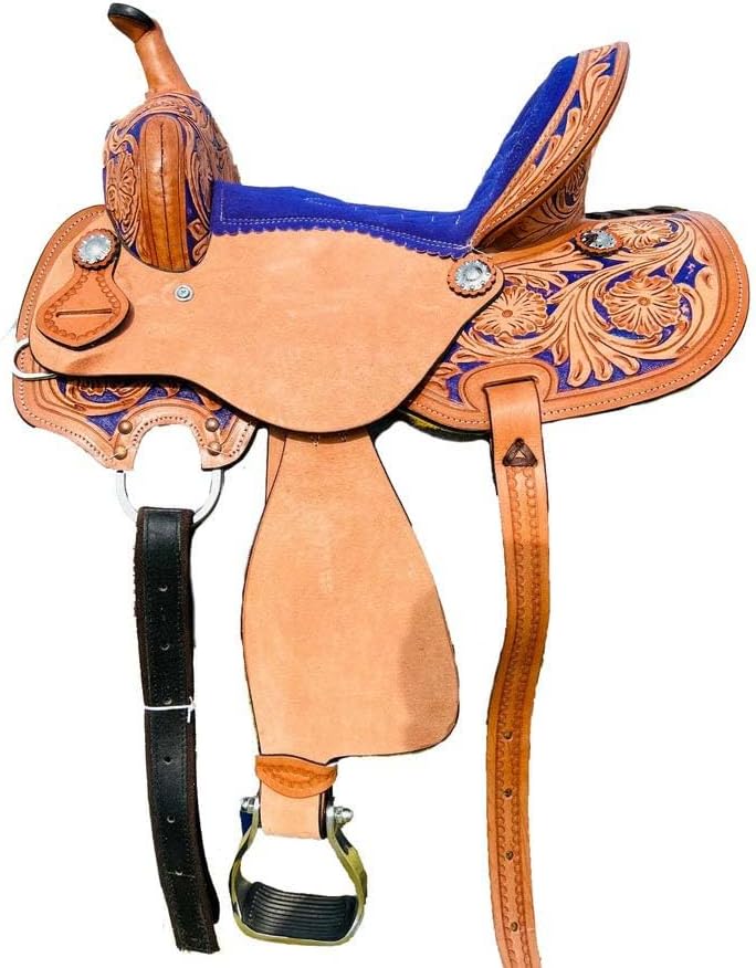 Horse Saddle Leather Western Barrel Racing Handmade Premium Comfort Horse Saddle for Best Riding Trail Equestrian Tooled Carved Size: 10-18 inches Seat Available, UG40