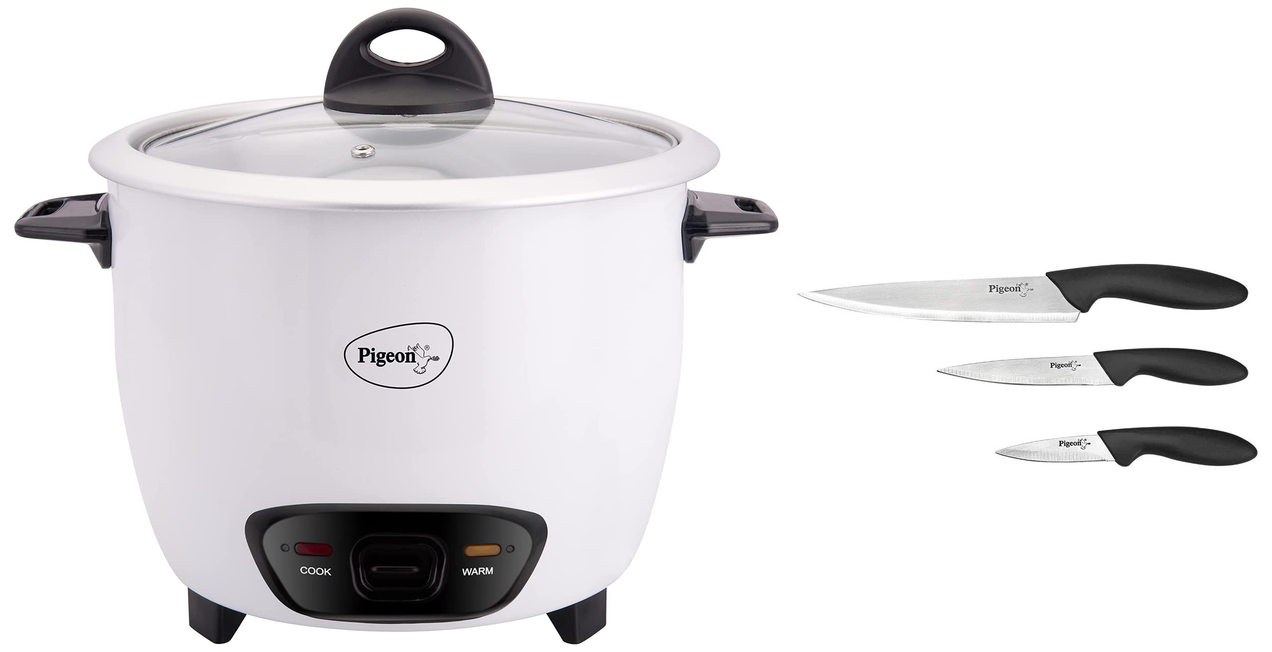 Pigeon by Stovekraft Stainless Steel Kitchen Knives Set, 3-Pieces, Multicolour by Stovekraft Joy Rice Cooker with Single Pot, 1 litres. A Smart Rice Cooker for Your own Kitchen (White)-picture-18