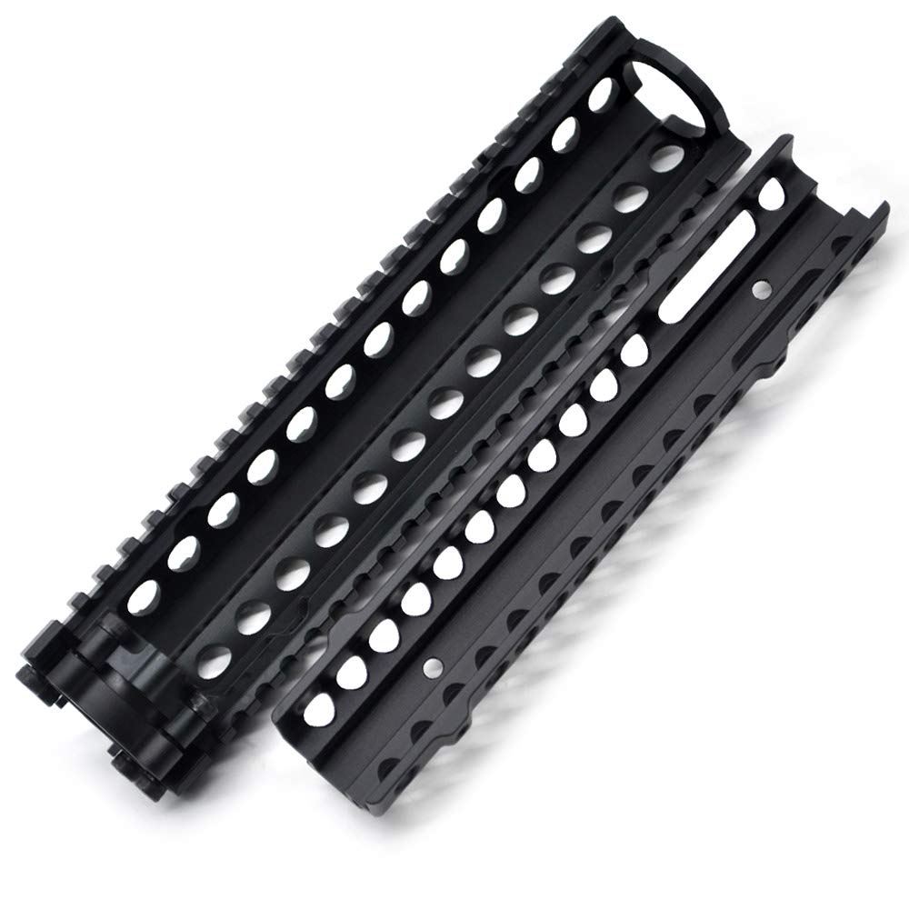 TRIROCK Two-Pieces Design 9.6 Inch Drop-in Black Quad Rail handguard for MK18 Rifle Interface System For Fitting .223 Cal.