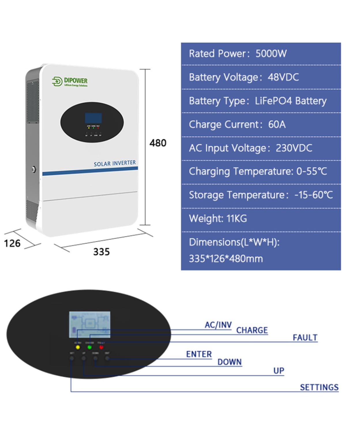Inverter Solare Inversor Onda Pura da 5000W 48VDC a 230VAC con Caricatore Solare MPPT 100A, Inverter Fotovoltaico con Funzione Parallela per Sistemi Off-Grid