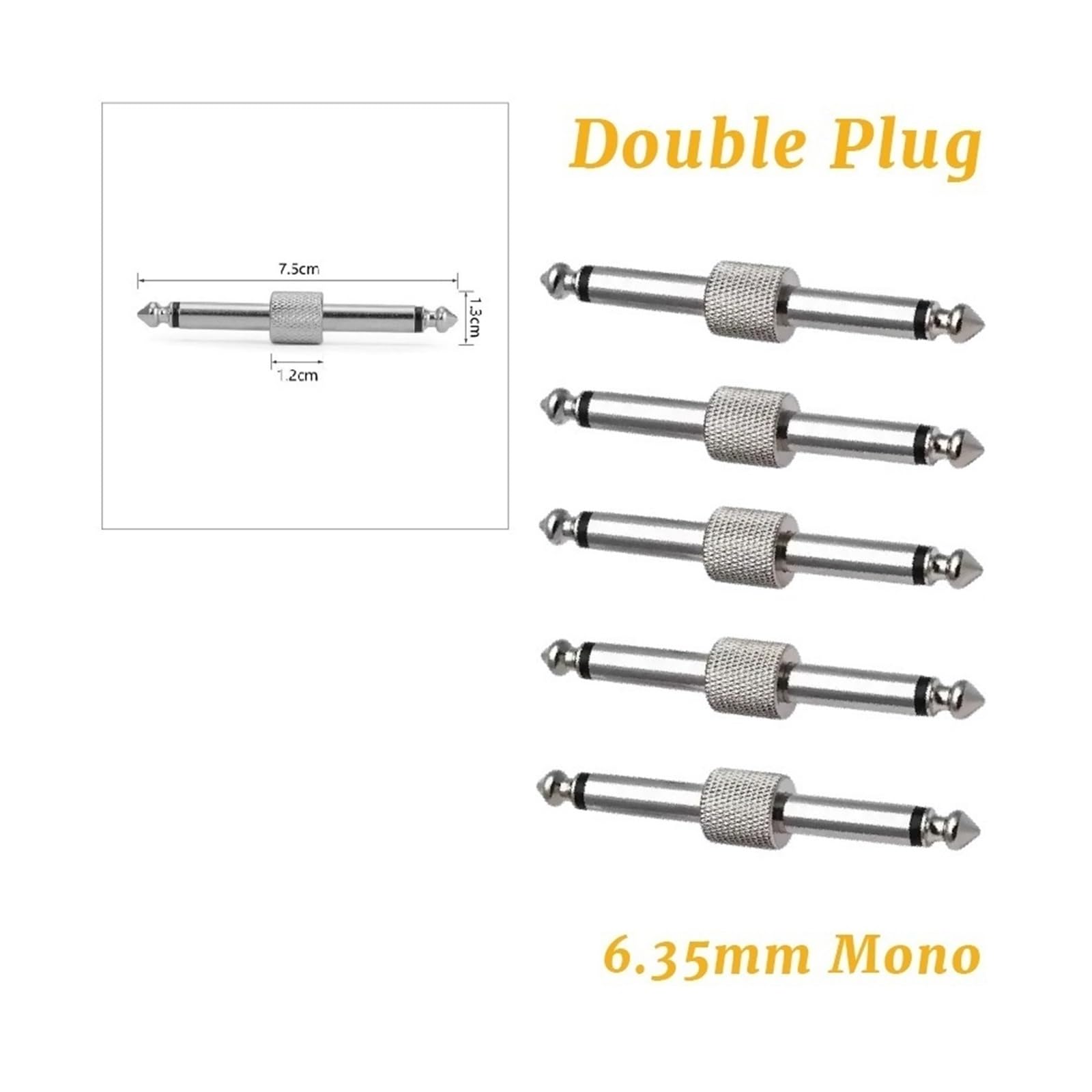 Effektpedal-Anschluss, versilberter Gitarrenstecker, 6,35 mm (1/4 Zoll), Stecker auf Stecker, gerader Typ(2PCS)