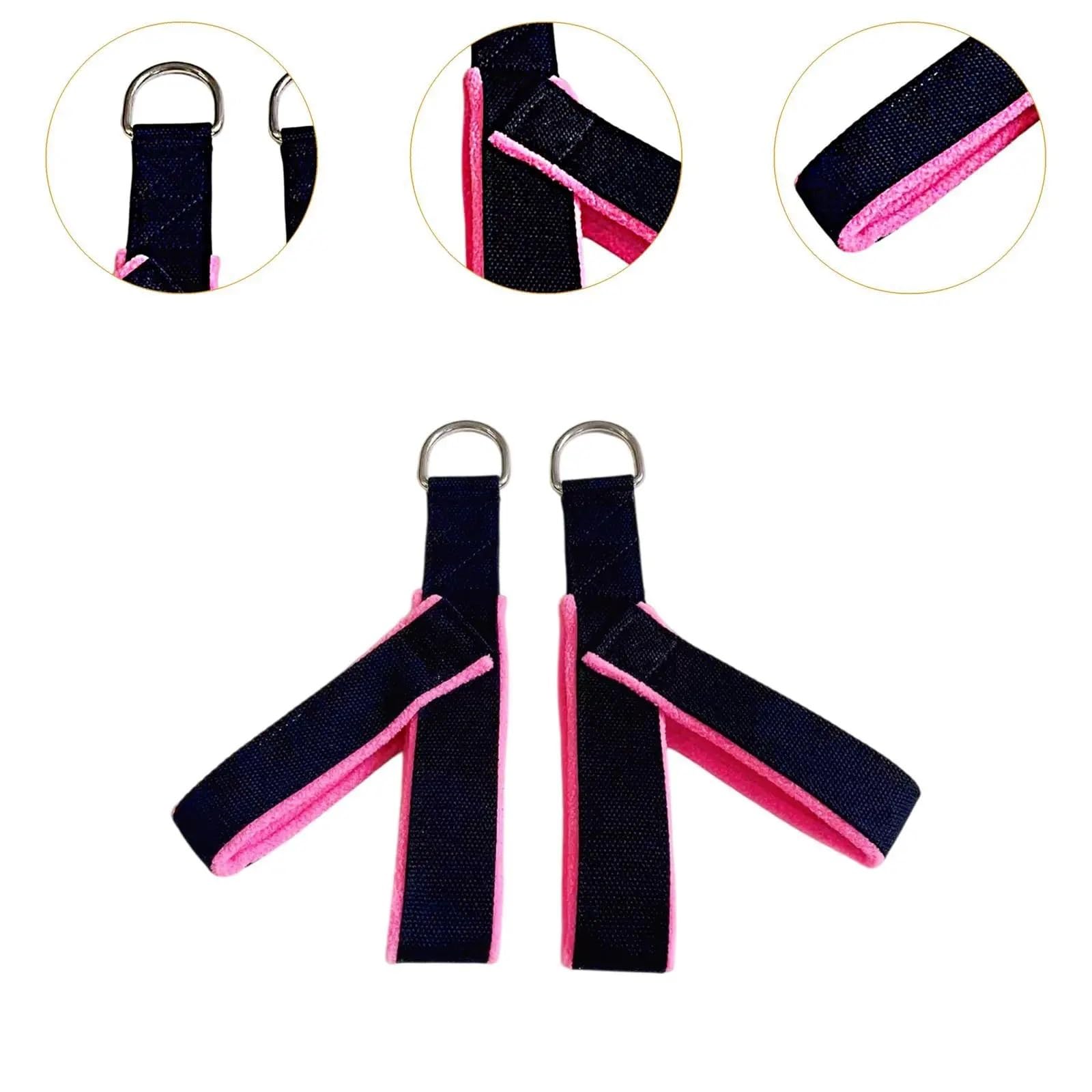 łóżko do jogi 2PCS Pilates Straps Reformer Paski D pierścień rdzeń talii tylne pętle nogi Pętle fitness do ćwiczeń mężczyzn w domu kobiety deska do ćwiczeń(Pink)