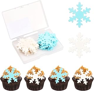 50Pcs Edible Snowflake Cupcake Cake Decoration, 5cm Cute Snowflakes Confetti Decorations, Winter Cupcake Topper for Christ...