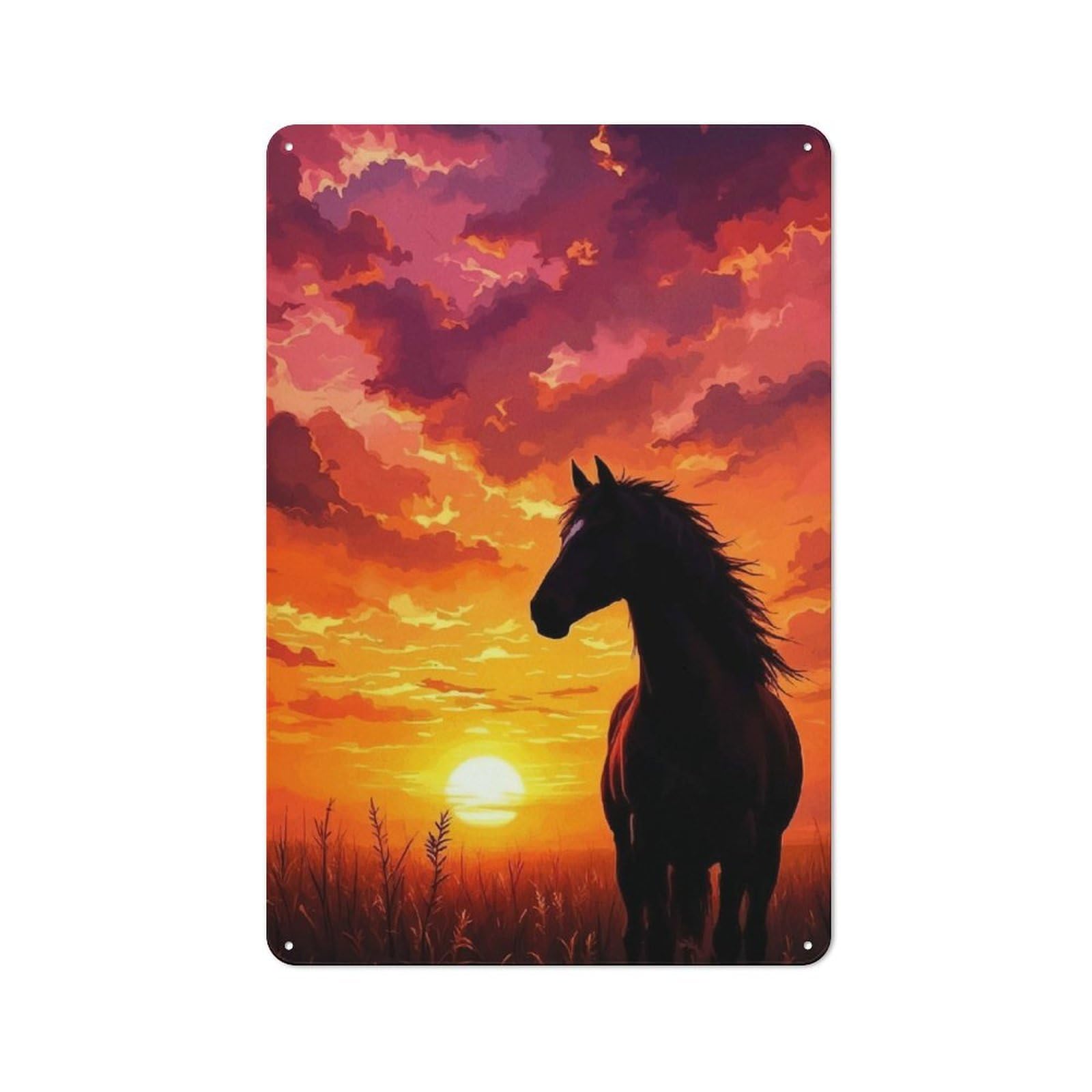 Junmoney Horse Silhouette Sunset Metal Wall Sign 30X20cm Featuring For Bar Or Restaurant, For Themed Interiors In Bars And Restaurants