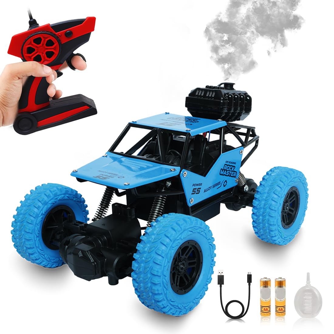 Wembley Rechargeable Remote Control Monster Truck RC Car Big Size Off Road 2WD Rock Crawler Battery Water Mist Spray and High-Speed Racing Toy for Boys (Blue), 5 Years And Above Wembley Rechargeable Remote Control Monster Truck RC Car Big Size Off Road 2WD Rock Crawler Battery Water Mist Spray and High-Speed Racing Toy for Boys (Blue), 5 Years And Above