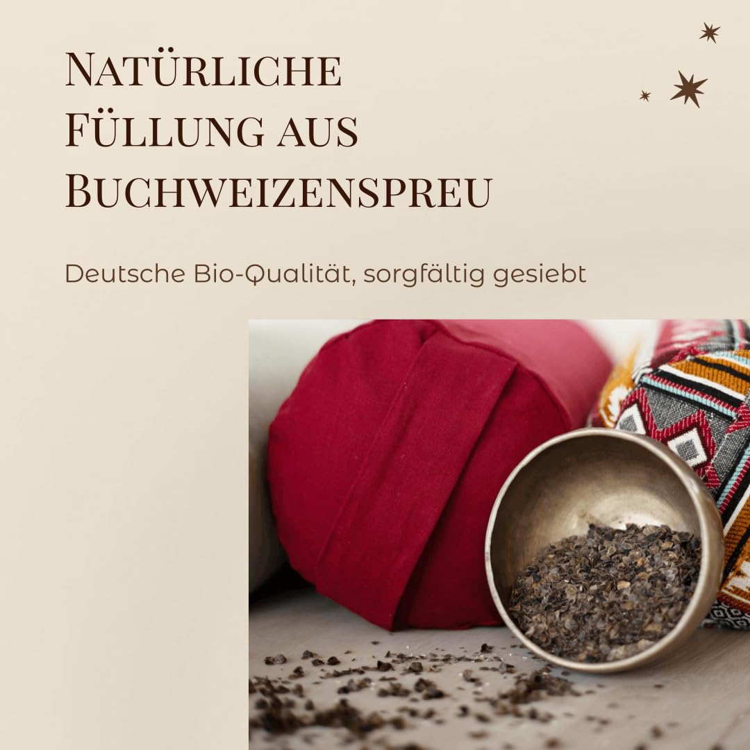 PURE SHANTI Yogabolster aus 100% Bio-Baumwolle, rund, mittelgroß 63x17 cm