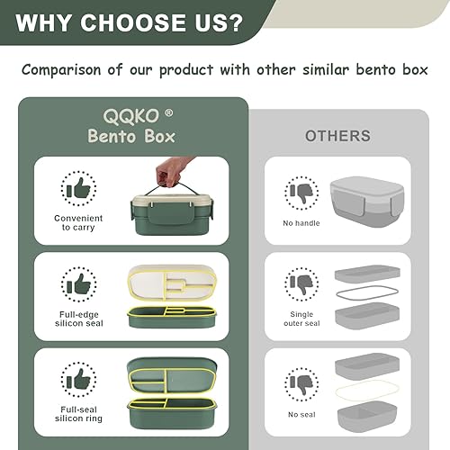 Miniatura 3 de QQKO Lonchera Bento para adultos, 3 contenedores apilables para adultos, caja Bento para niños, recipientes de comida de 64.2 fl oz, a prueba de