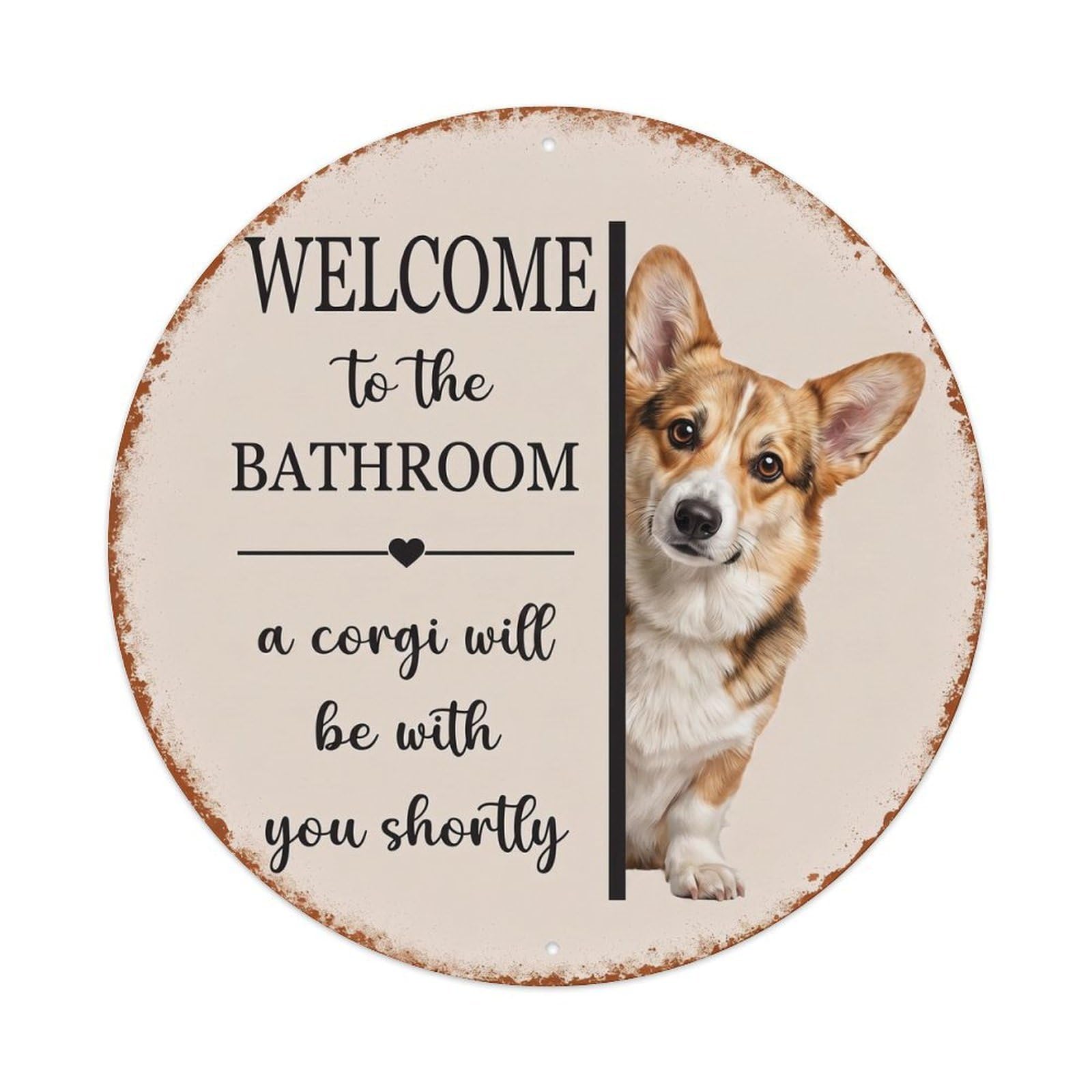 Vintage WELCOME To The BATHROOM Corgi Dog Metal Tin Sign