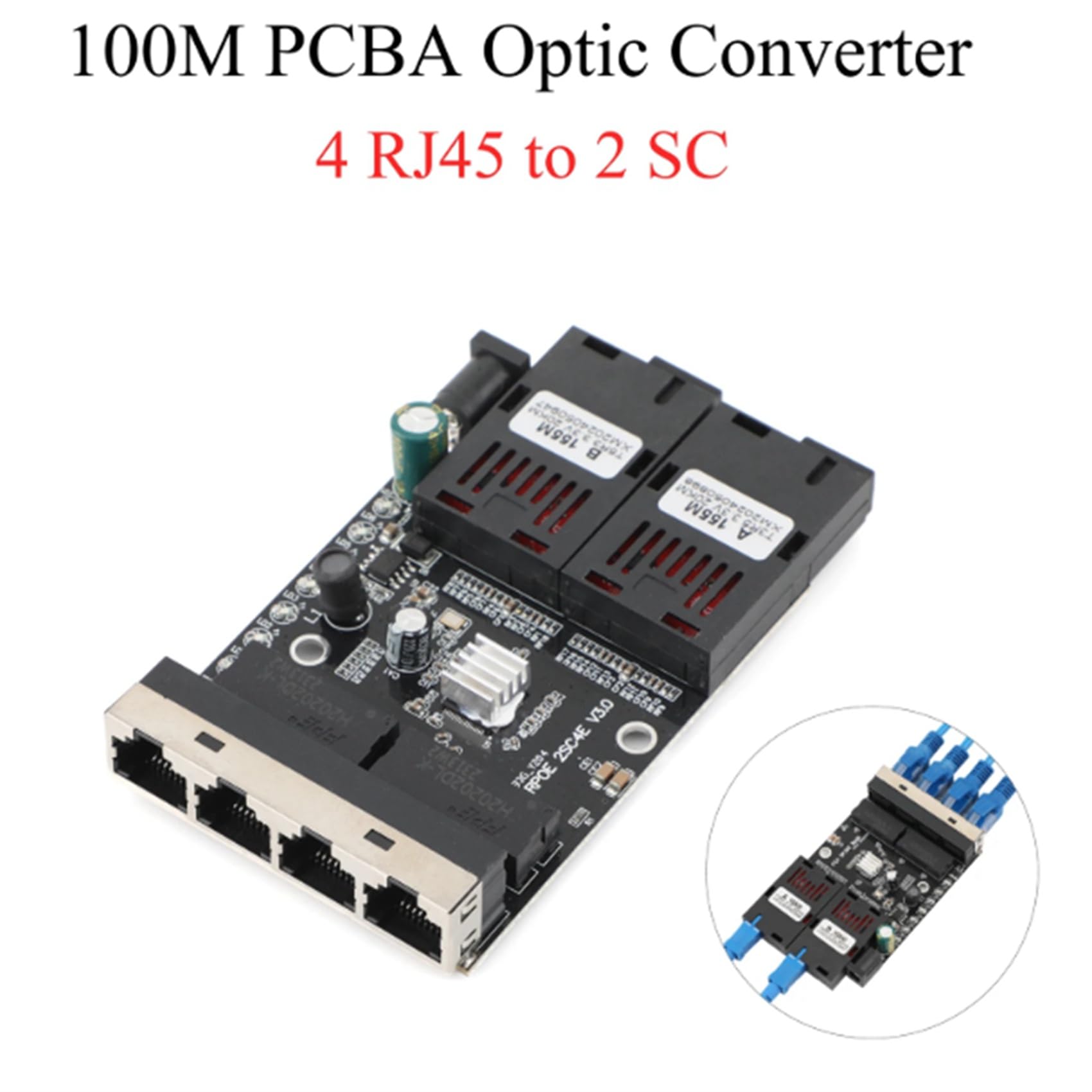 5X Convertisseur de Média Fibre Optique 100 M, 4 Connecteurs RJ45 vers 2 Connecteurs Optiques SC A+B, Ports 1310 Nm/1550 Nm, Carte PCBA, Commutateur Ethernet 20 Km