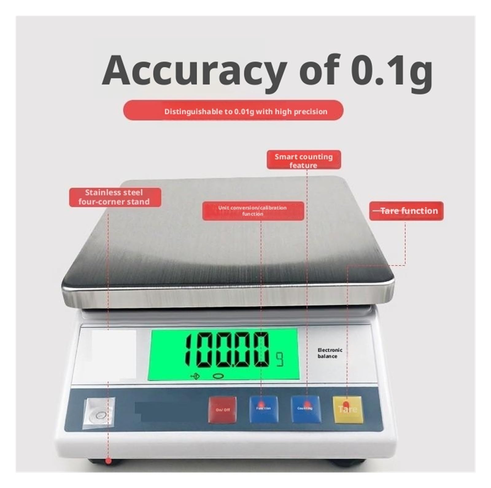 Báscula de mesa electrónica de 0,1g, báscula de cocina LCD Digital, adaptador, balanza de peso, 13 unidades(10kgx0.1g)