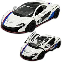 Carrinho de ferro miniatura McLaren P1, abertura de portas, com fricção, 12,5 CM, Em metal, 1/36, Pneus em borracha, Kinsmart (Branco Numerada)