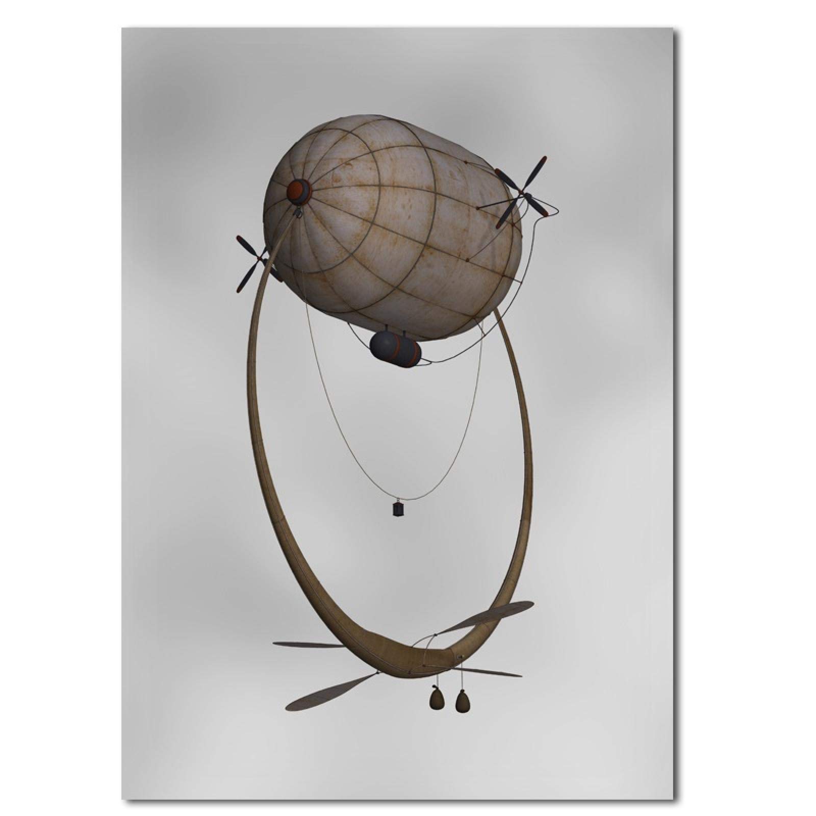Quadro Su Tela Vintage Mongolfiera E Dirigibile Steampunk - Set 3 Pezzi 60x90cm - Poster Parete Soggiorno - Senza Cornice