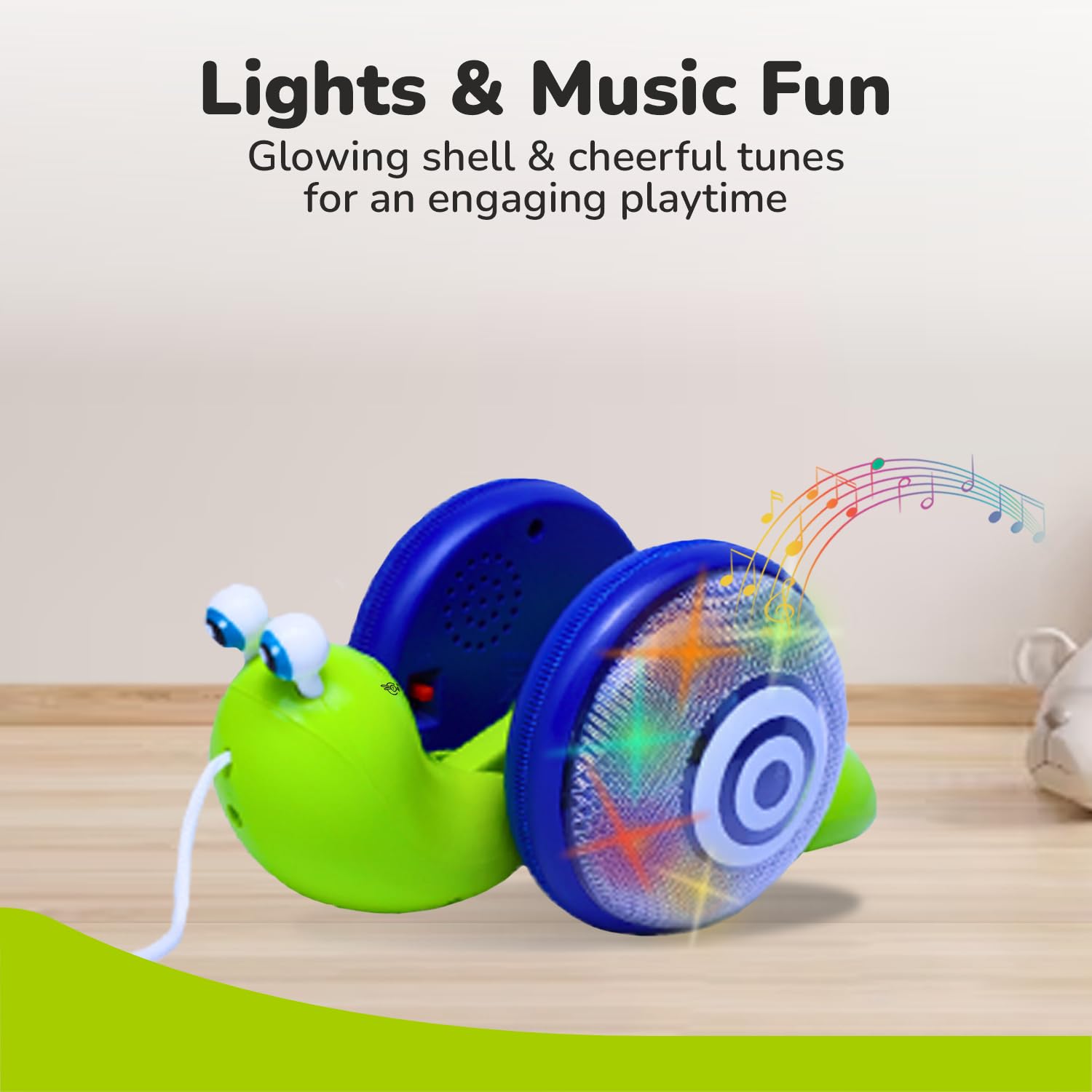 R for Rabbit Orapple Snail Tune Musical Pull-Along Toy for Baby |Lights, Music & Smooth Wheels | Safe Design Injury-Free Edges | Enhances Sensory, Auditory & Motor Skills 12+ Months Kids (Green Blue) 1