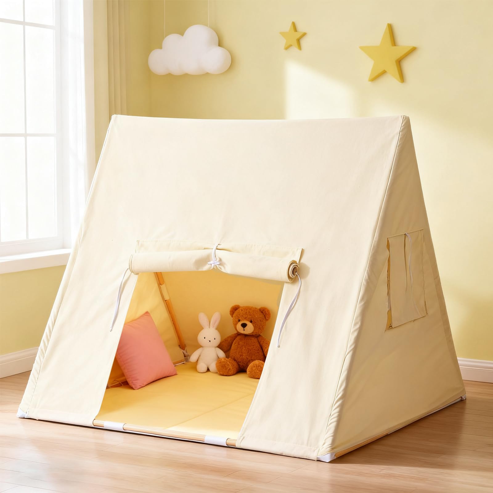 Tente Enfant Cabane Enfant Intérieure avec Tapis Rembourré Triangle Tente pour Enfants Tentes Intérieures Enfants Playhouse Tente de Jeu Pliable pour Filles et Garçons