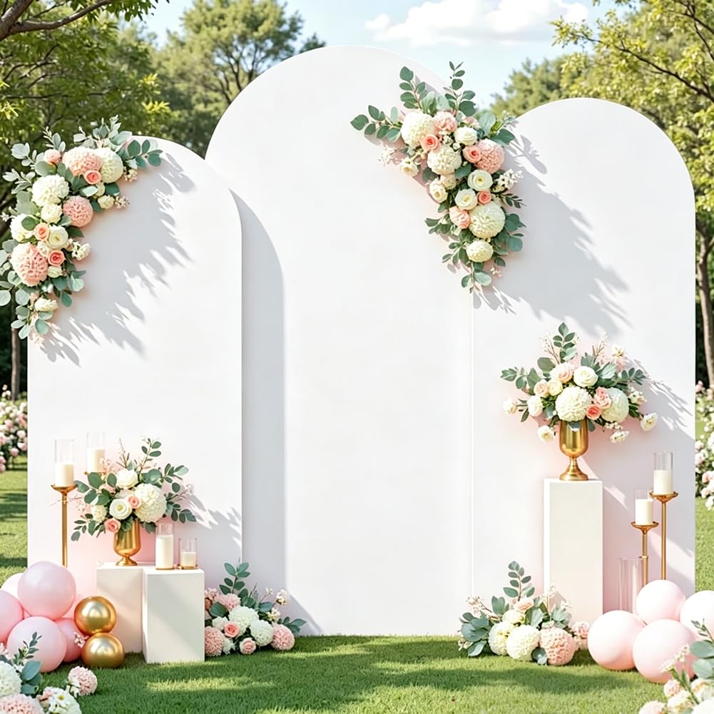 Lot de 3 housses pour arche de mariage, blanc, 180 cm, 200 cm, 220 cm, en élasthanne, housse de fond extensible pour mariages, fêtes d'anniversaire, baptêmes et banquets