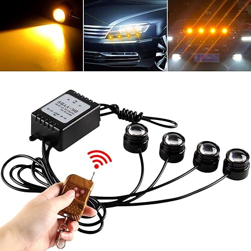 Teguangmei Luces de advertencia estroboscópicas de emergencia 4 en 1 para automóvil, motocicleta, ojo de águila, accesorios DRL, control remoto
