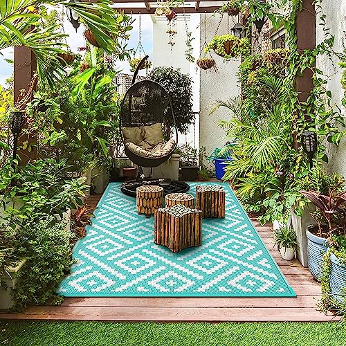 Image of GENIMO Outdoor Rug, Waterproof Plastic Rugs for Patio, 6'x9' Mist Blue