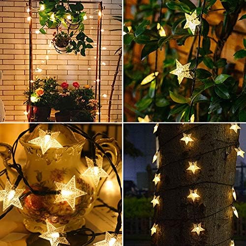 Fohil Solar String Lights Ourdoor 100 LED 12m Star Fairy Lights Garden Garland Lights Outdoor Solar Powered Waterproof 8 Modes Decorative Lights for Christmas Pathway Fence Party Wedding Garden Decor