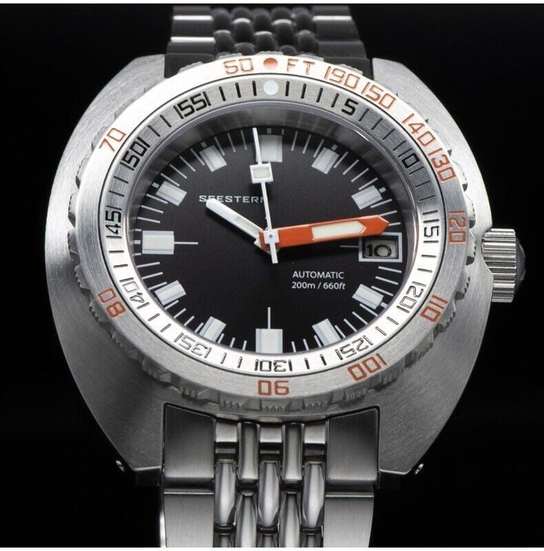 Seestern S406 Automatico Acciaio Nero Datario Orologio Uomo