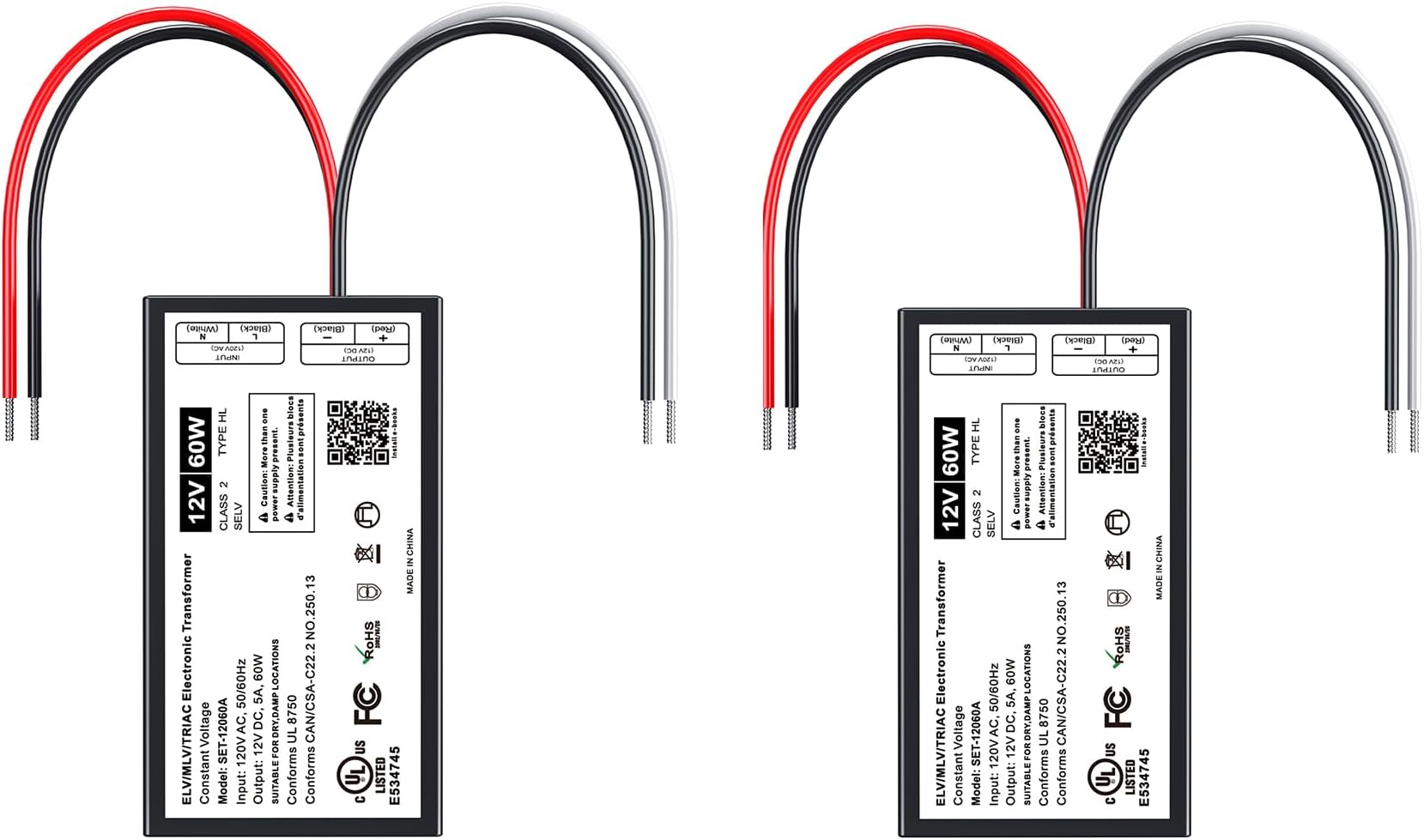 (2 Pieces) 60W 12V Dimmable LED Driver, 12V Triac ELV/MLV Transformer Compatible with Lutron&Leviton Switches, Dimmable Led Power Supply 60W for LED Light Smooth Flicker Free Dimming