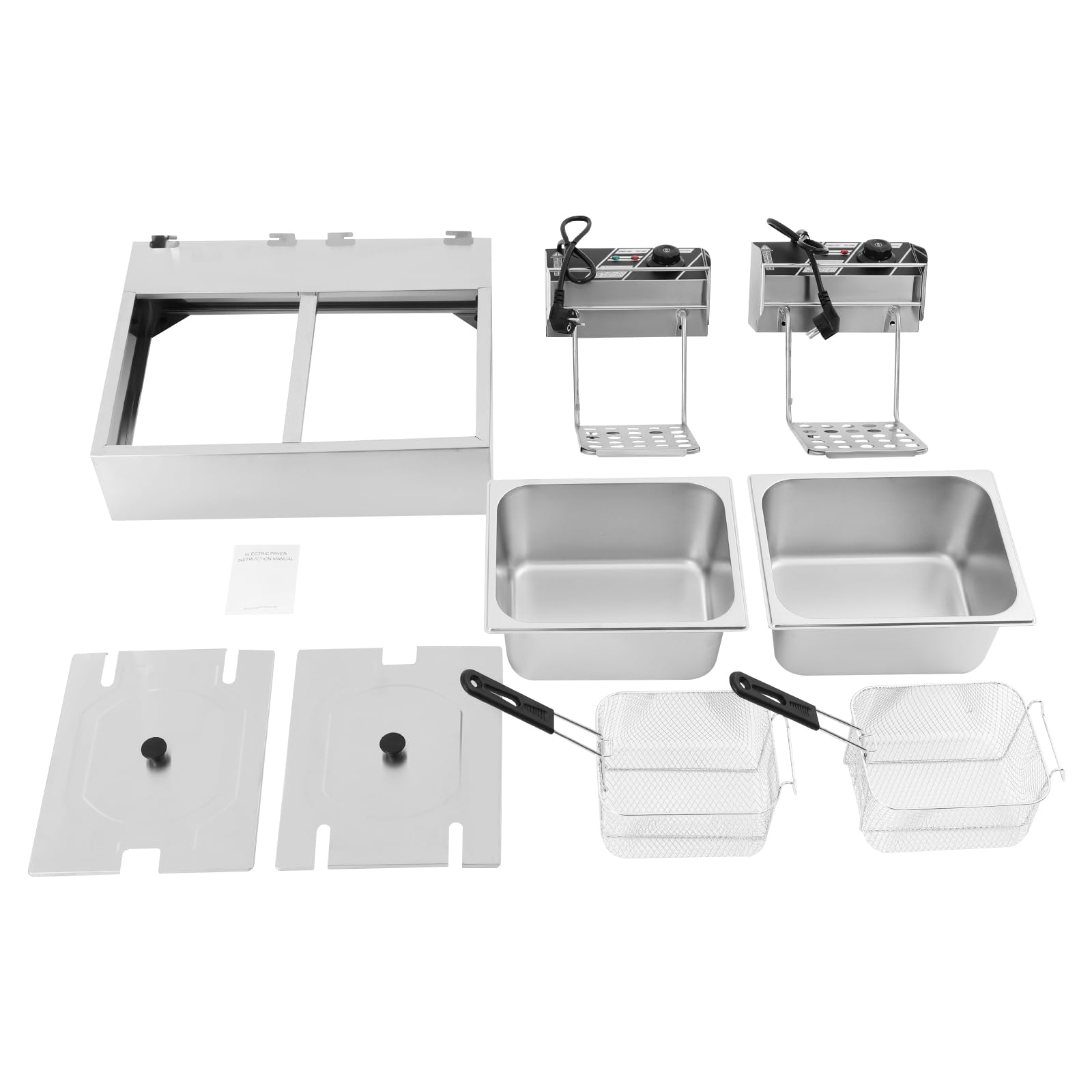 Friggitrice Elettrica Commerciale 2 Vasche da 12 L 2,5 KW Friggitrice ad Olio in Inox con 2 Cesti per Friggitrice e Tempo Regolabile 60-200 °C per Rondelle di Cipolla fritta Snack Bar (AC 220-240V)
