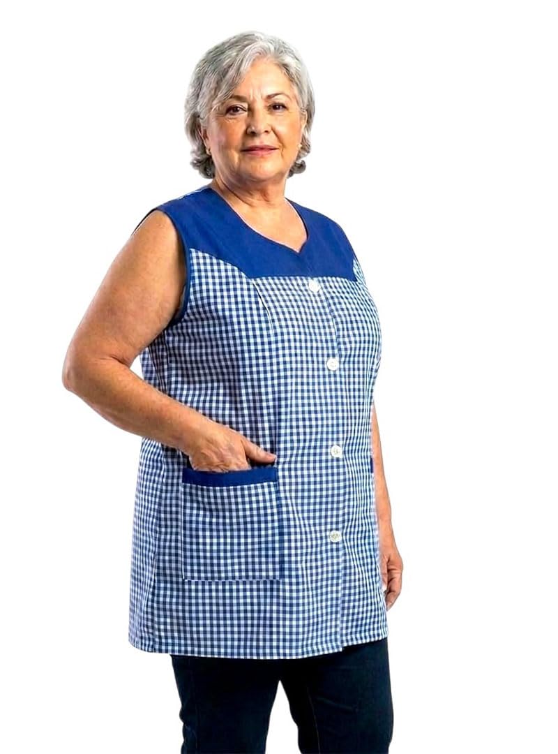 Delantal botones clásicos sin magas. Casaca multiusos. mujer