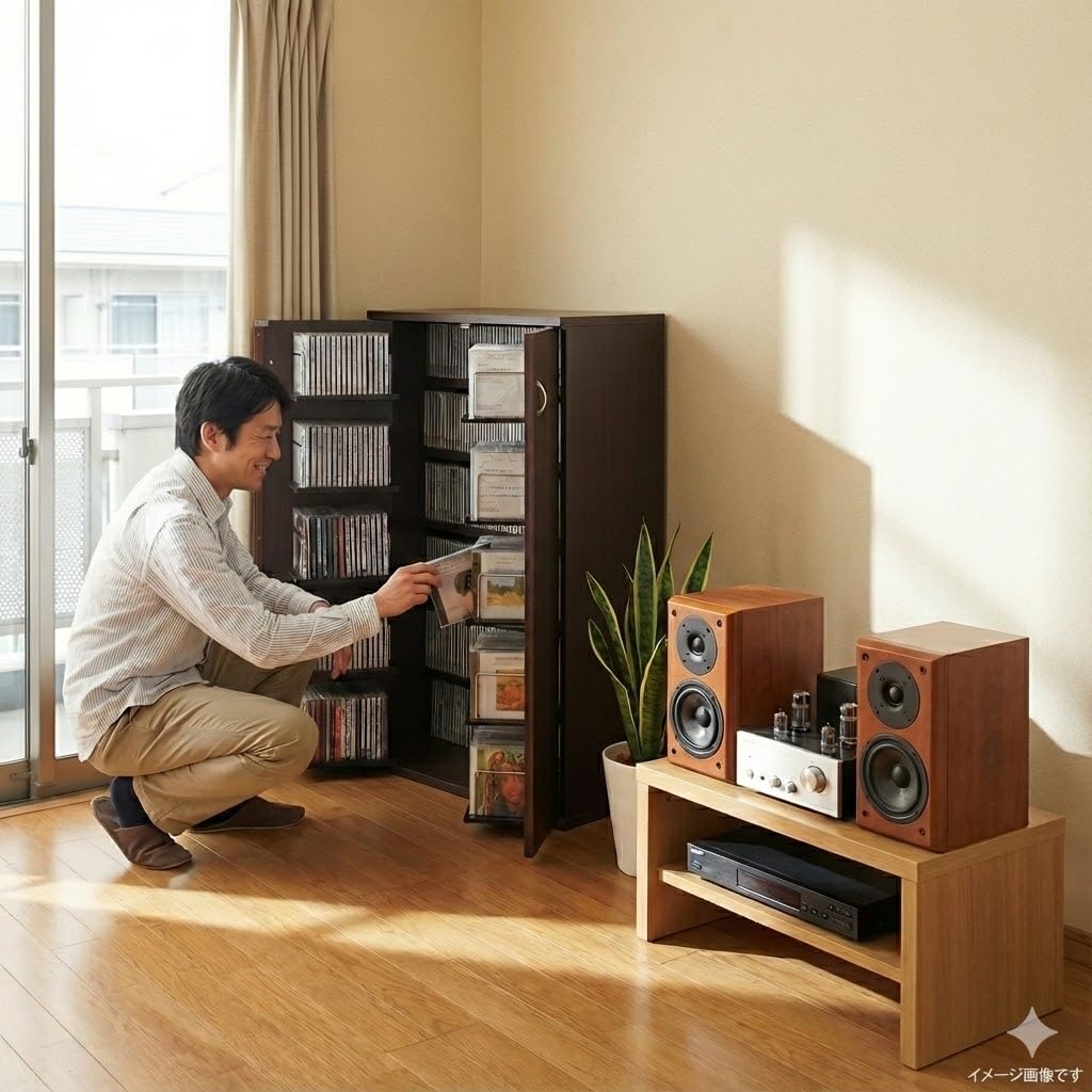 Amazon｜収納名人 書棚 AV収納 鍵付 CD用 ダーク 日本製 約幅59.5cm