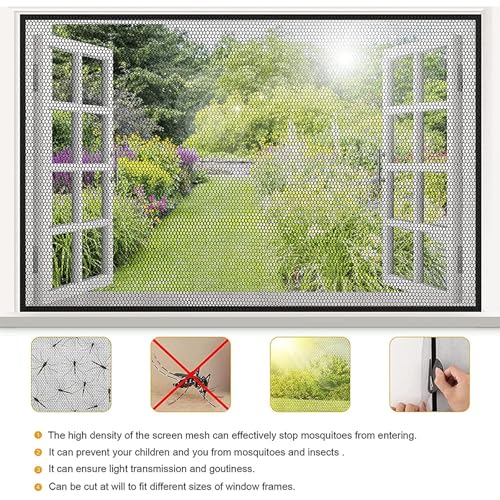 GmwyCzV 6 Stück Fliegengitter Fenster, 150 x 130cm Insektenschutz-Fenster mit Klettband und Presshilfe, Zuschneidbar Insektenschutzgitter die an Meisten Fenster Passen (Schwarz)