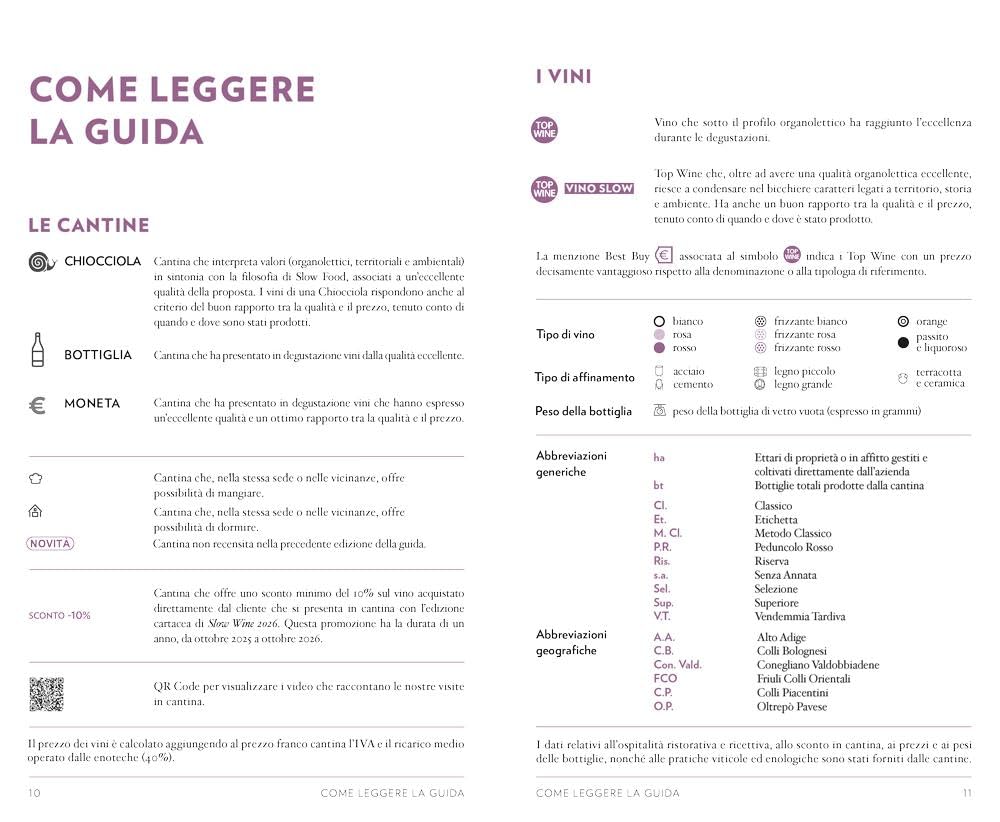 Slow wine 2026. Vite, vigne, vini d'Italia. Con QR code per video delle cantine