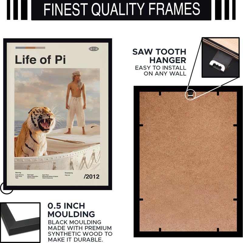 Image of BLINKART Life Of Pi Vintage Movie Poster Frame 8x12 Inch | Premium 300 GSM Paper Wall Print | Mid Century Vintage Film Artwork for Home, Bedroom, Living Room, Office | Framed Photo Decor