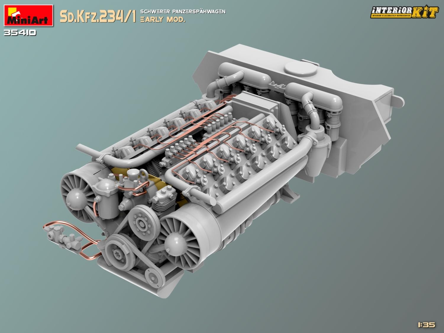 Mini Art 35410 1:35 Sd. Kfz 234/4 Pancerspähwag z Int. - wierna replika, modelarstwo, plastikowy zestaw do montażu, majsterkowanie, hobby, klejenie, zestaw modelarski, montaż, nielakierowany
