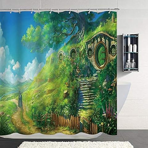 Lierpit Hobbit Shower Curtain The Lord of The Rings Bath Curtains Magic Vintage Hobbit Map Shower Bathroom Curtains Sets Decoration with Hooks 69x70 inches Cover