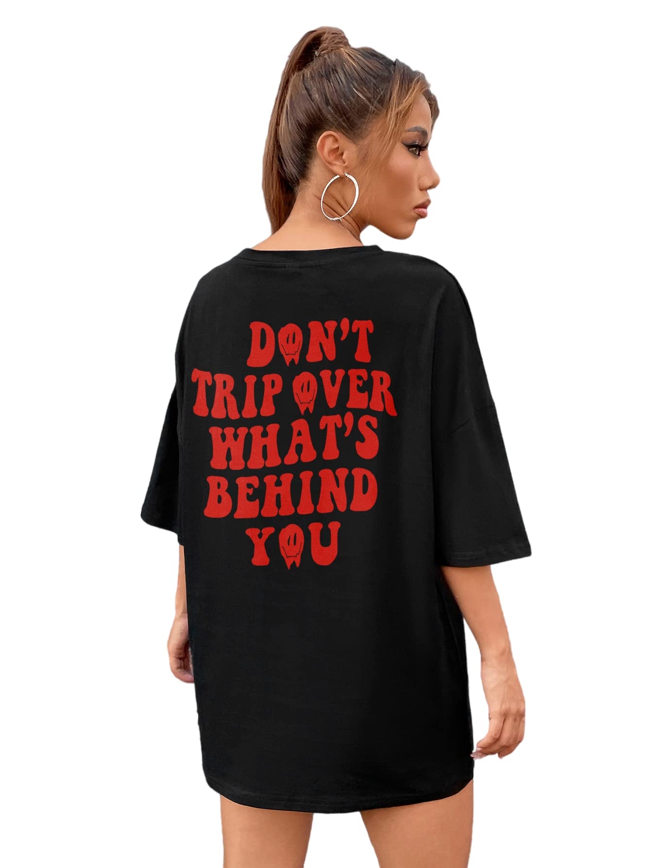 SOLY HUXWomen's Graphic Tees Oversized T Shirts Basic Letter Print Short Sleeve Loose Fit Tops