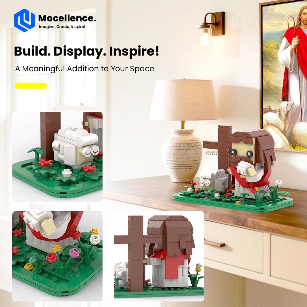 Jesus Building Set, Christmas Building Kit, The Good Shepherd Little Jesus Figures with Sheep and Cross, Easter and Nativity Building Set Christian Gift for for Adults and Kids Ages 6 and Up