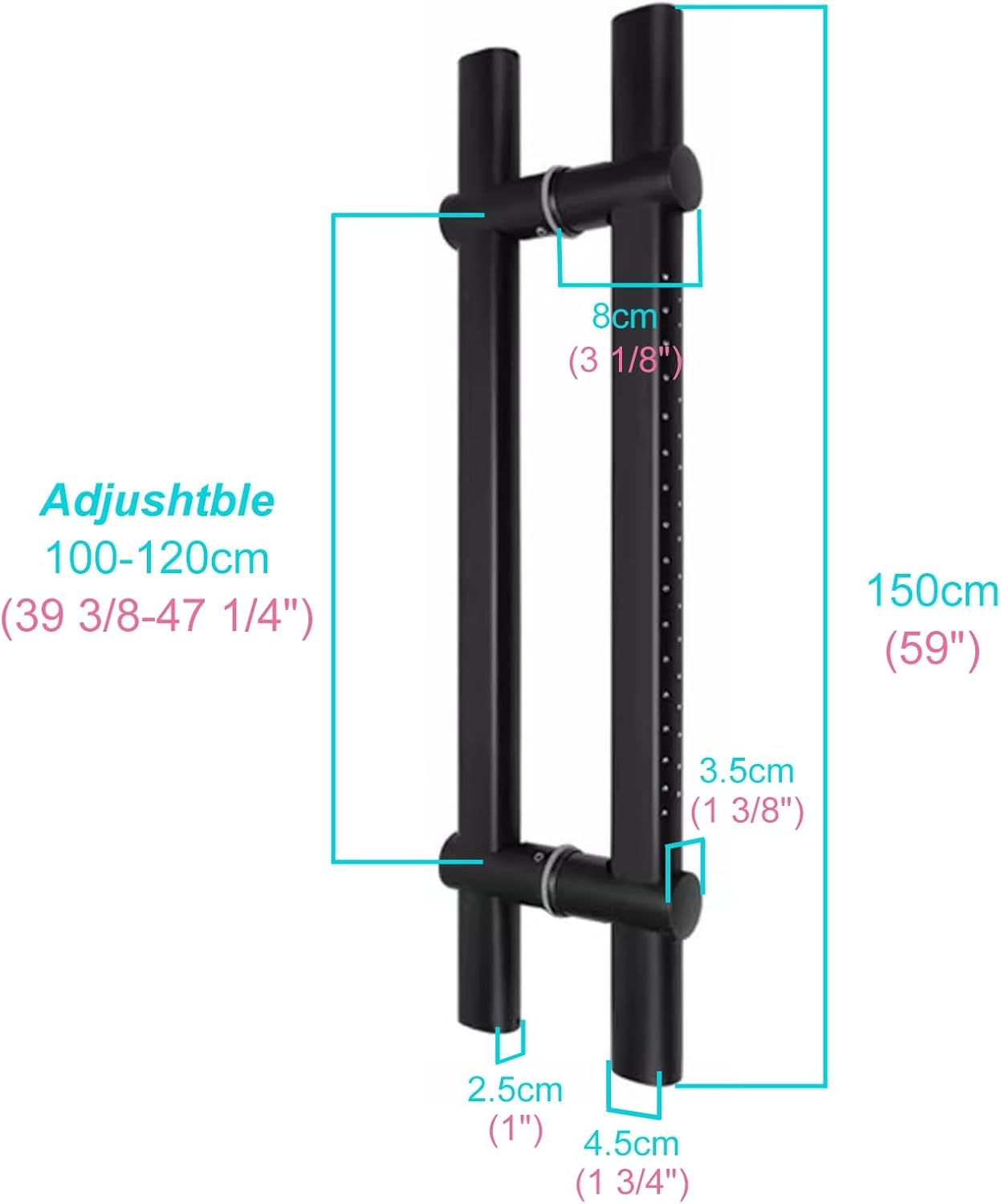 Adjustable Front Entry Door Handle Set Large Matte Black Double Sided Pull Handles for Interior Doors Includes Tools and Screws (150cm/59)