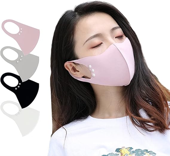 Amazon 3枚組 布マスク ひんやり生地 ピアス風パール付マスク 洗える 冷感マスク Uvカット 日焼け防止 Upf50 洗える パール 3d立体 熱中症 花粉対策 かわいい おしゃれ レディース 小顔 夏用 抗菌 防臭 接触冷感 ピンク Riri 布マスク