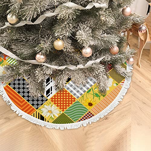 36 Inch Christmas Tree Skirt Sunflowers Chamomile Geometric Tree Skirt Mat Decoration Holiday Party Farmhouse Xmas Tree Matfor Home Indoor Outdoor #TOP4