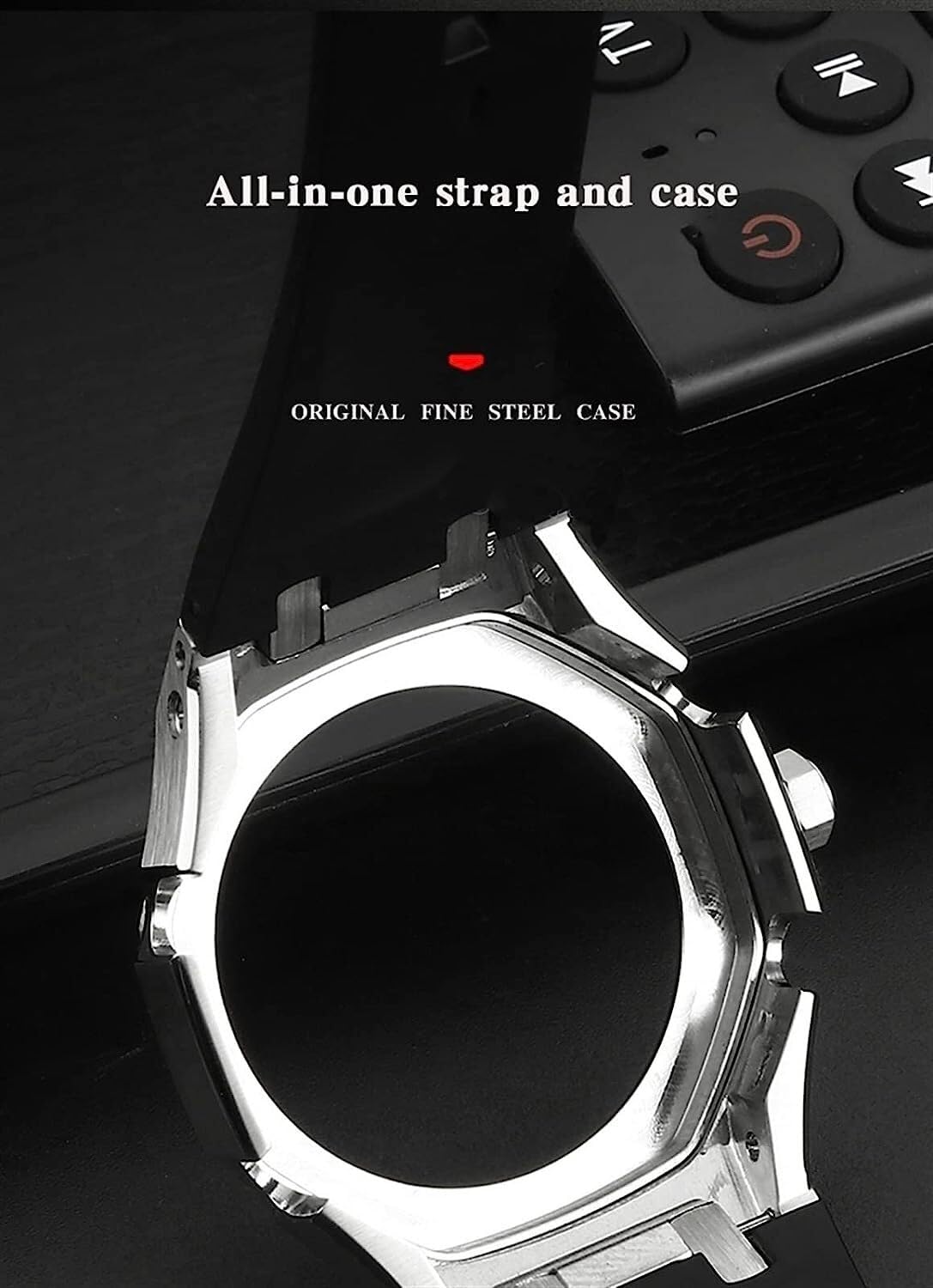 EZZON Etui ochronne ze stali nierdzewnej z silikonowym paskiem, do serii GA2100, zestaw do modyfikacji, stal 316L, klamra motylkowa, miękki silikonowy pasek dla mężczyzn
