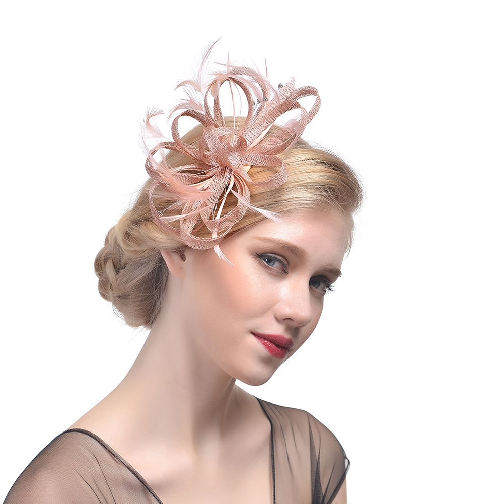 Amorar Pinza de Pelo de Novia de Malla de Gasa Horquilla Nupcial Cintas de Malla Plumas Tocado Elegante flor Accesorios para el Cabello