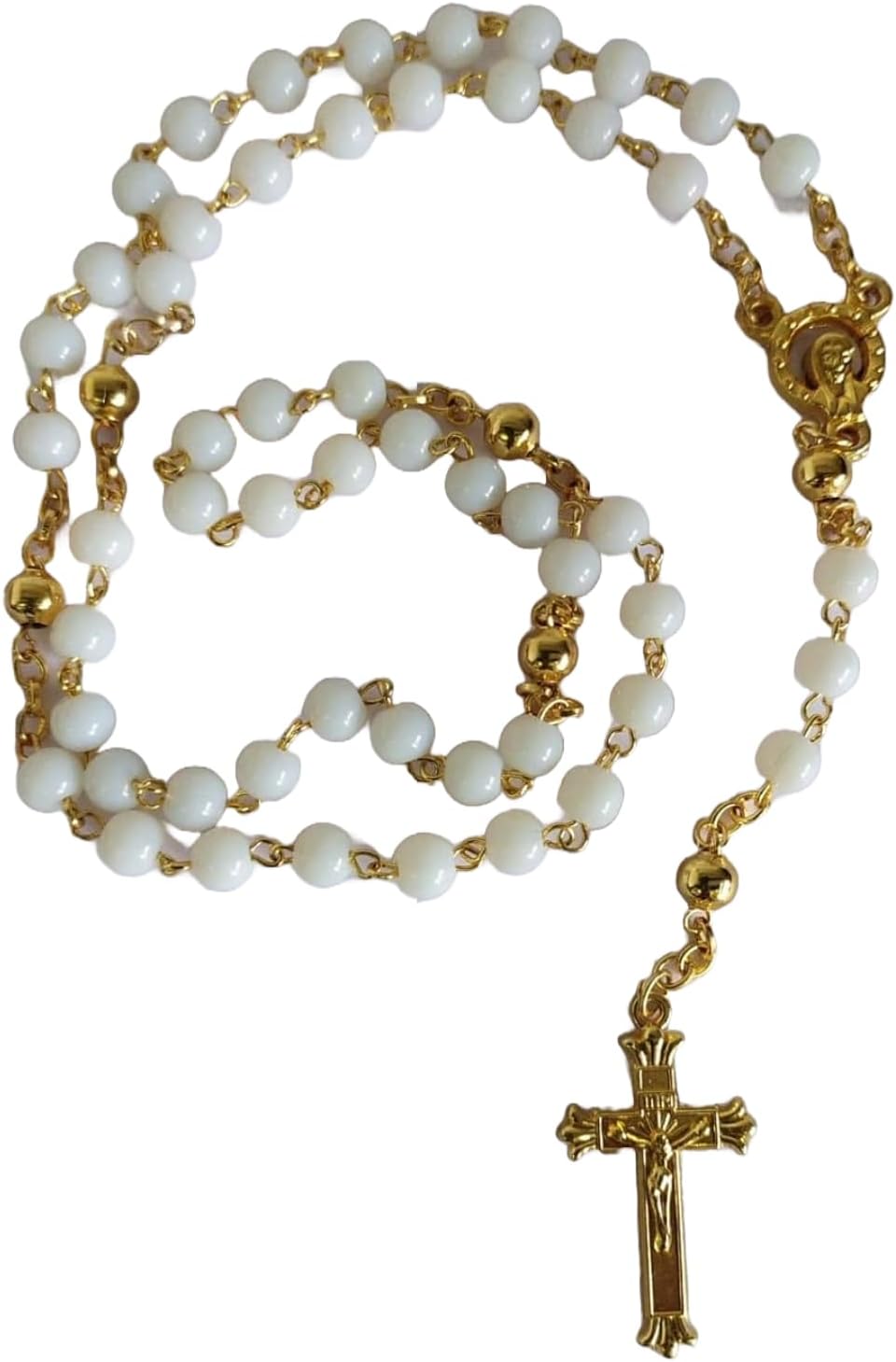 Catholic Prayer Rosary for Men & Women | White/Gold 6mm beads Rosary for Praying