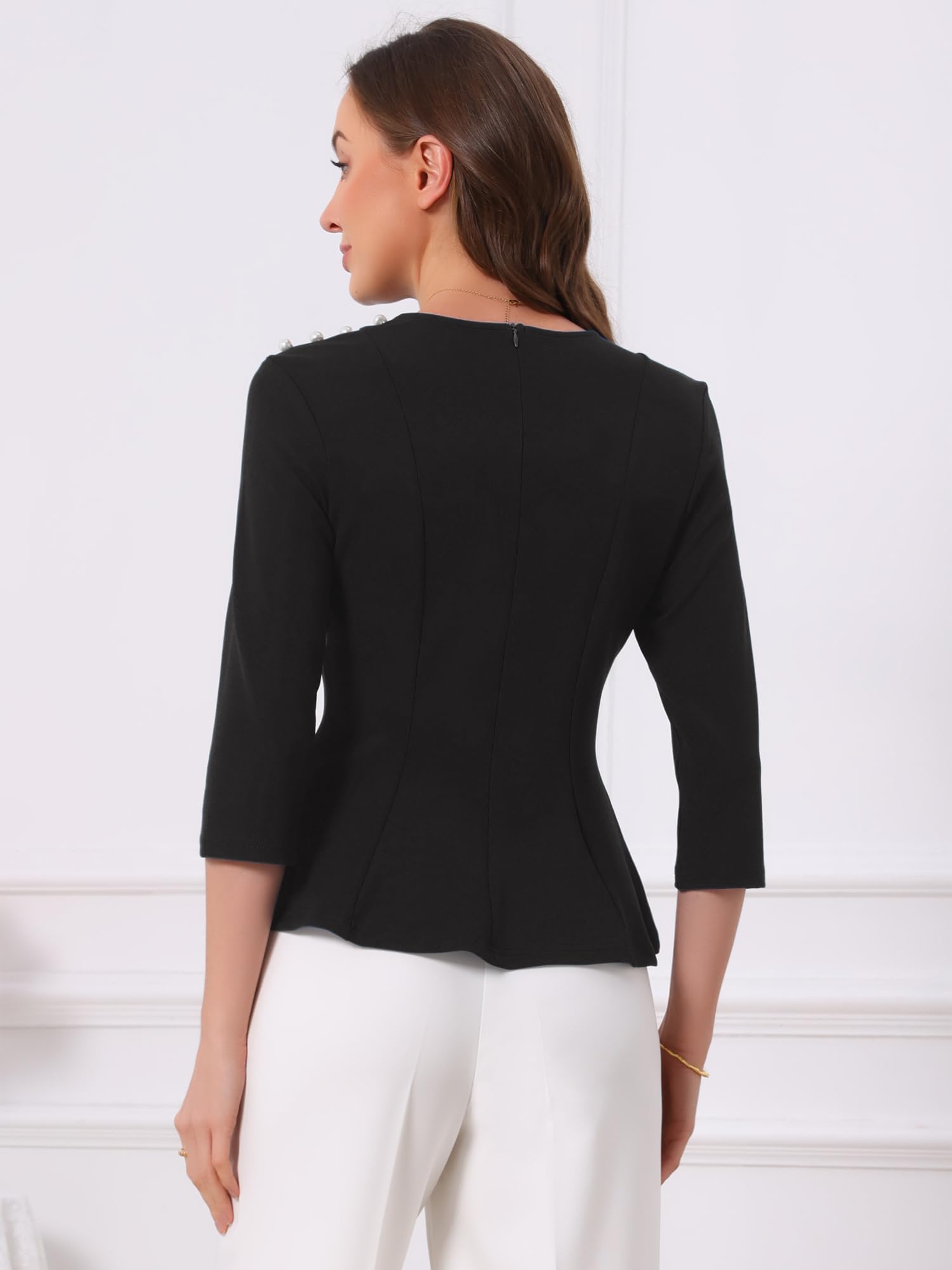 Allegra K Camicetta da lavoro da donna elegante con scollo a V e maniche a
