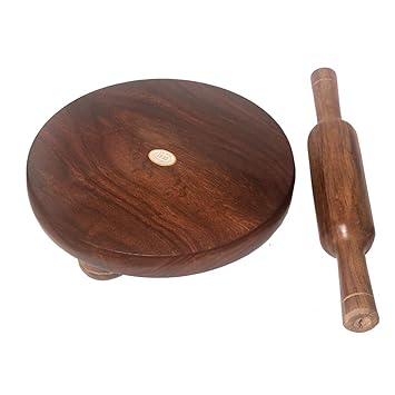 Rolling Pin & Board/Chakla Belan Set for Kitchen/Pantry/Gift Purpose (Sheesham Wood, Brown, Chakla: 9 inches, Belan: 12 Inches)