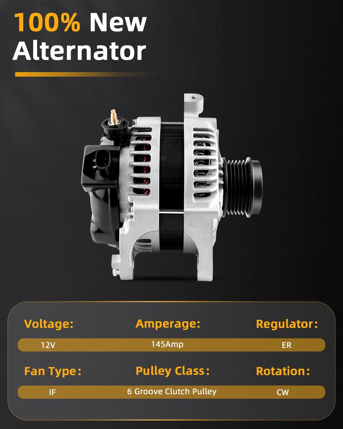 Alternators 11063 fit for Chevrolet for Corvette 2003-2004,for Chrysler for Pacifica 2004-2006,12V 145Amp 6 Groove Clutch Pulley Replaces 11063 AND0312 4868760AD