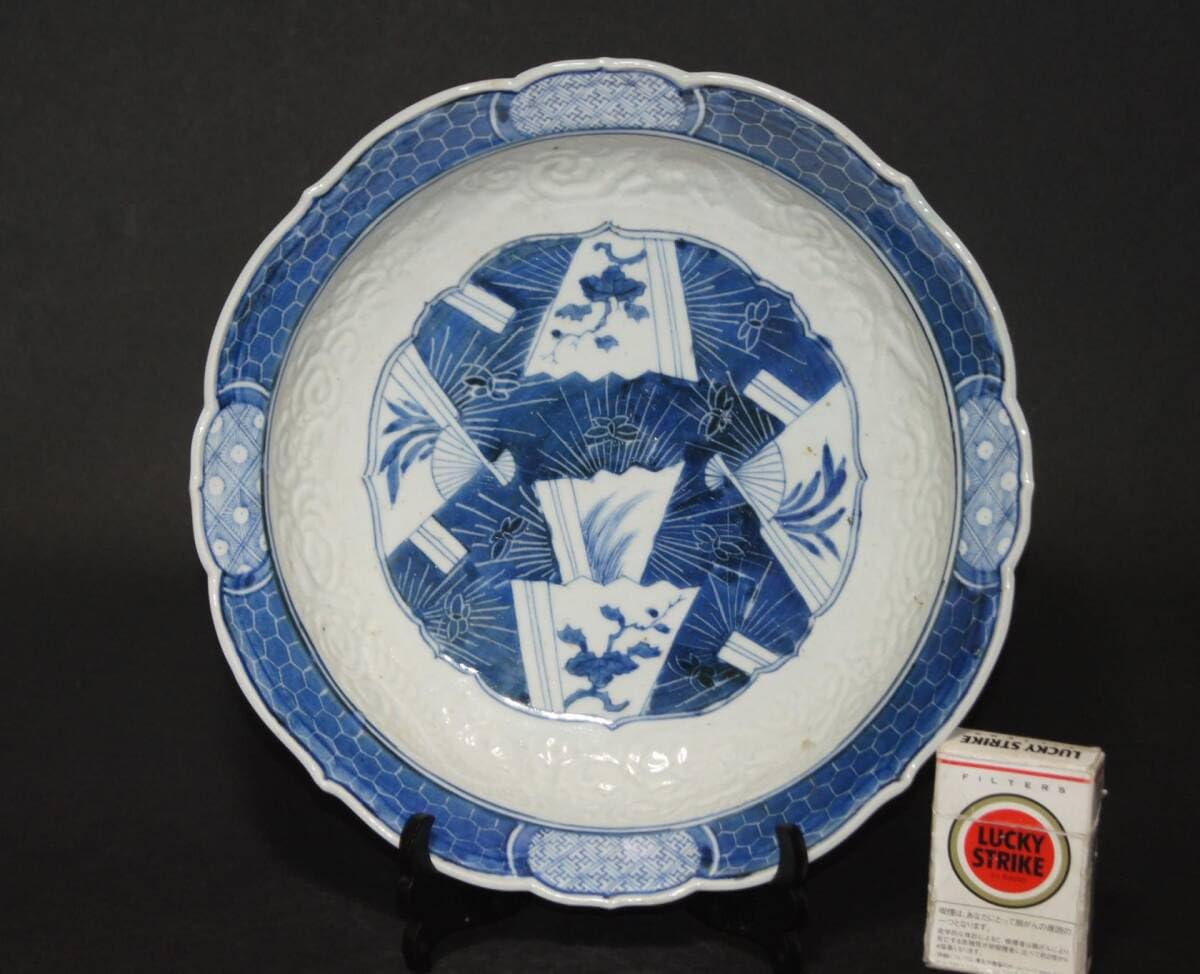 ◇栄◇古伊万里 染付 龍 鳳凰 飾鉢 無傷完品 江戸期 37n21 日本の陶磁
