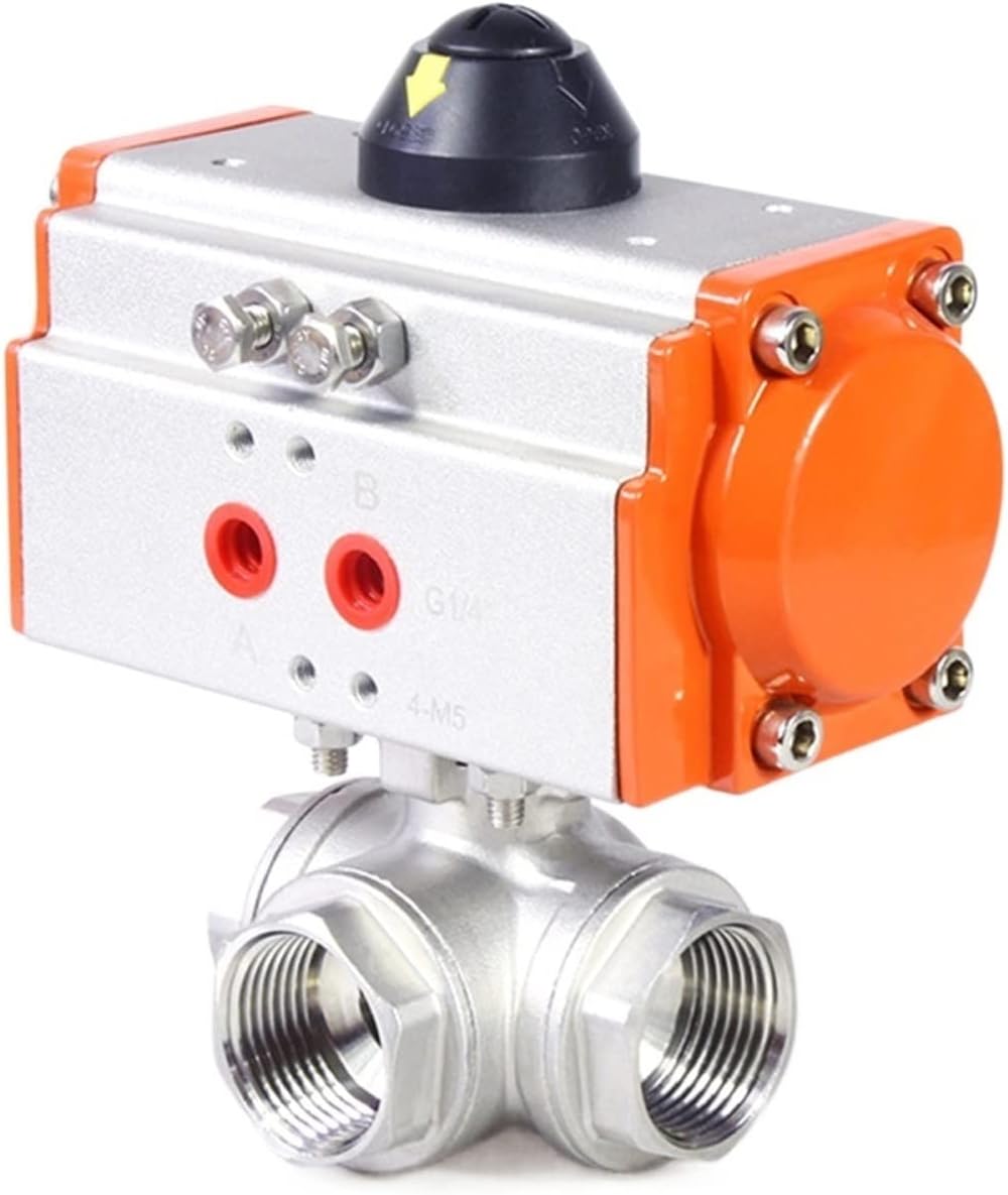 Ball Valve, Three Piece High Platform Pneumatic 3 Way Ball