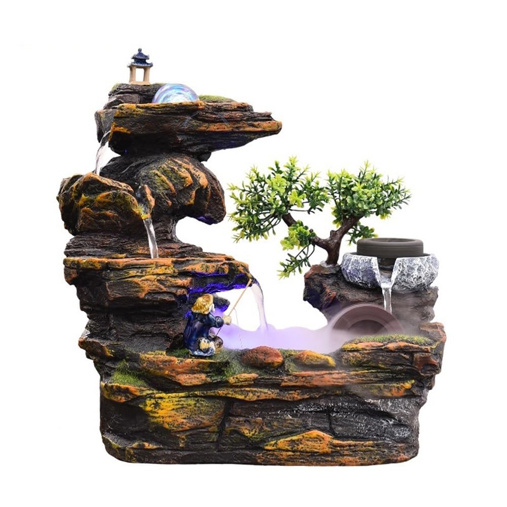 Fuente para Interiores Fuente de Cascada de Flujo automático Prosperity Mountain for Negocios y decoración del hogar Cascada Fuente