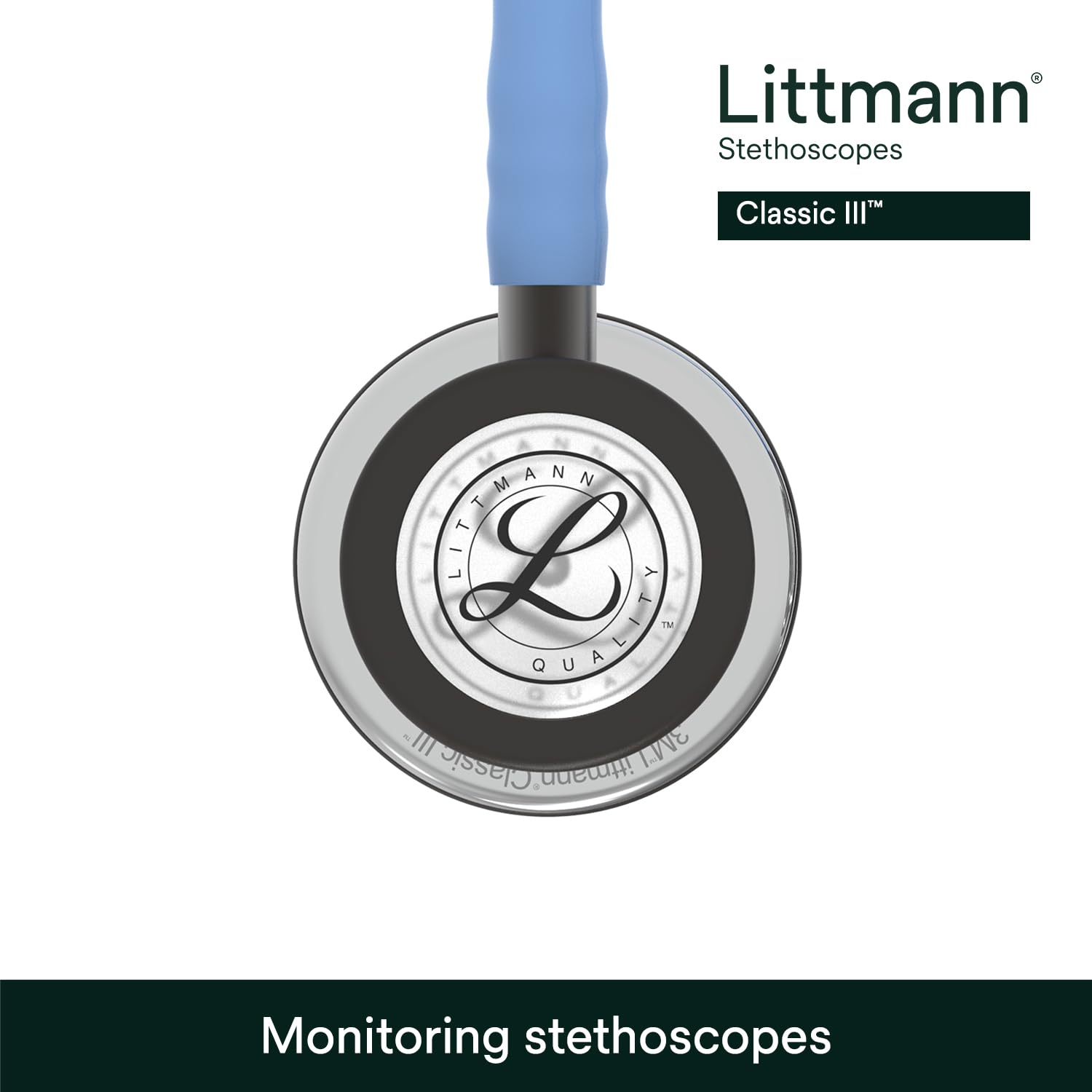 Littmann Classic III Stetoskop, 5959, Przewód Błękitny | Lustrzana głowica ze stali nierdzewnej, trzon Smoke i lira Smoke. Dla lekarzy, pielęgniarek i studentów medycyny