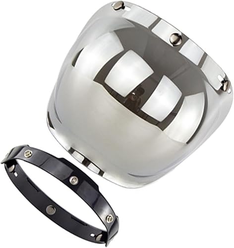 Miniatura 8 de Universal 3 botones a presión retro motocicleta burbuja visera escudo viento lente PC lente vintage abierto casco con marco conjunto plateado